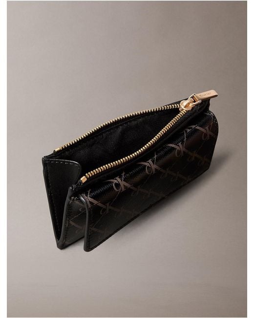 Calvin Klein Gray Coated Monogram Zip Flap Card Case