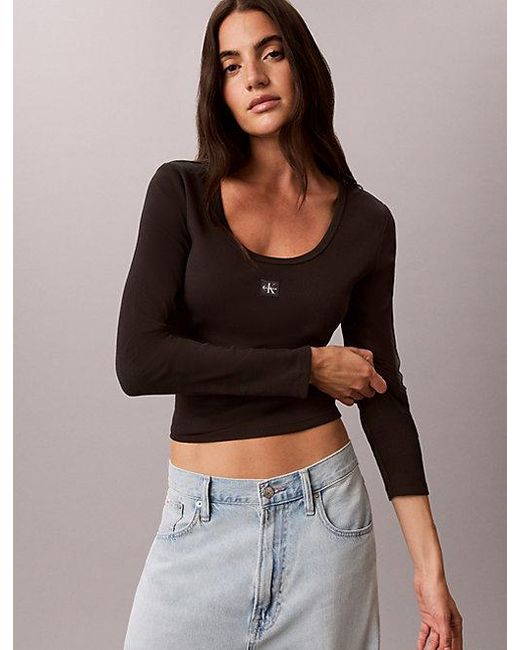 Calvin Klein Black Jeans Ribbed Cotton Long Sleeve Top