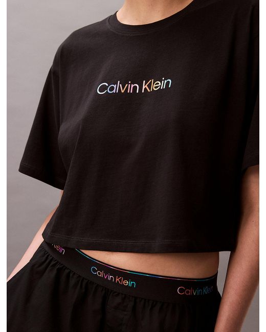 Calvin Klein Black Boxy Cropped Pyjama Top