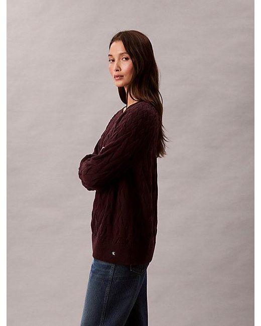 Calvin Klein Brown Jeans Cotton Cable Relaxed Jumper