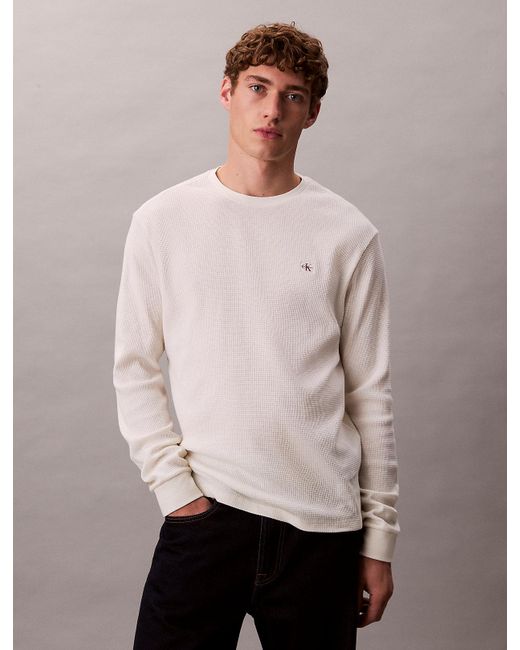 Calvin Klein White Long Sleeve Waffle T-Shirt for men