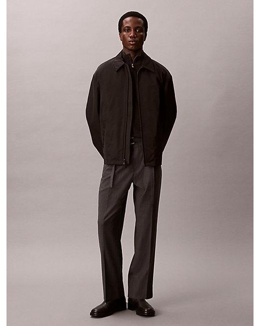 Calvin Klein Brown Straight Wool Blend Pinstripe Belted Trousers for men