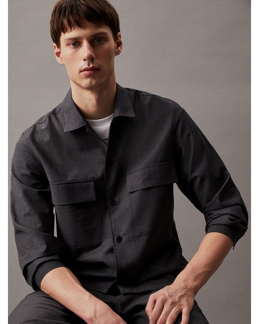 Chemise boxy en laine mélangée Calvin Klein pour homme en coloris Black