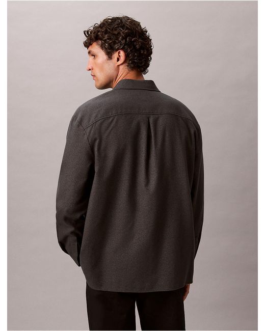 Calvin Klein Black Melange Flannel Relaxed Button-Down Shirt for men