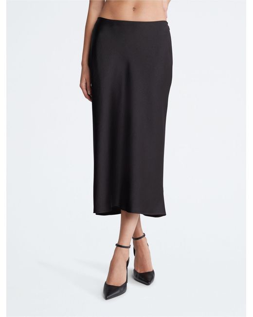 Calvin Klein Black Satin Midi Skirt