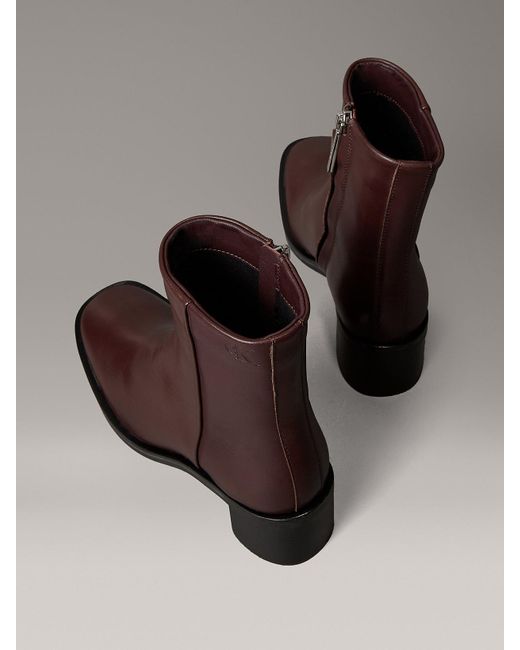 Calvin Klein Brown Leather Square Toe Zip Ankle Boots