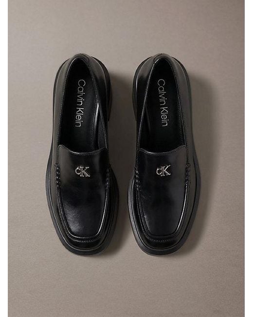 Calvin Klein Gray Leather Platform Block Heel Mules