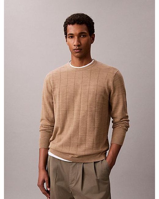 Calvin Klein Natural Merino Wool Grid Jumper for men