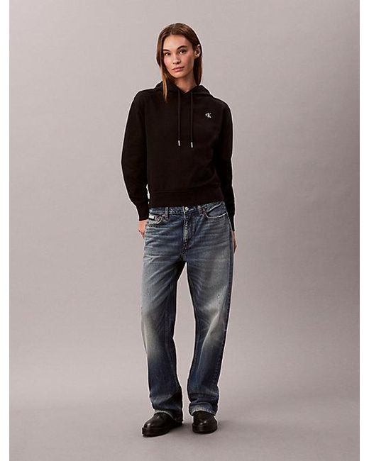 Sudadera de felpa de algodón con capucha y monograma Calvin Klein de color Black