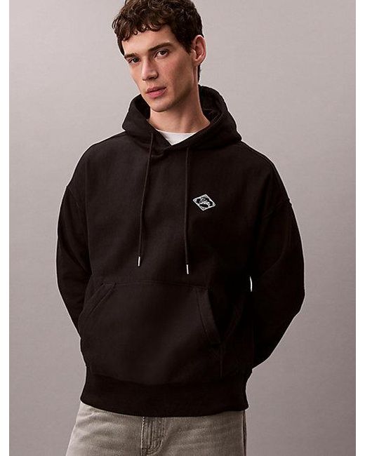 Calvin Klein Black Jeans Fleece Logo Graphic Hoodie for men