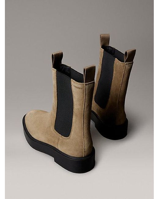 Calvin Klein Gray Jeans Suede Stacked Heel Chelsea Boots