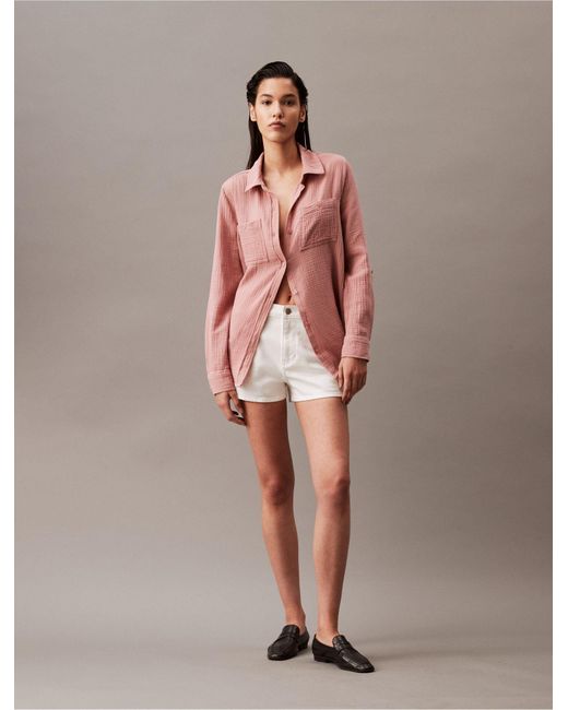 Calvin Klein Pink Textured Button-front Roll-sleeve Shirt