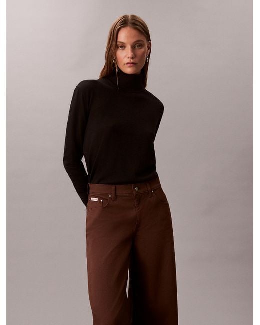Calvin Klein Brown Super Wide Leg Twill Trousers
