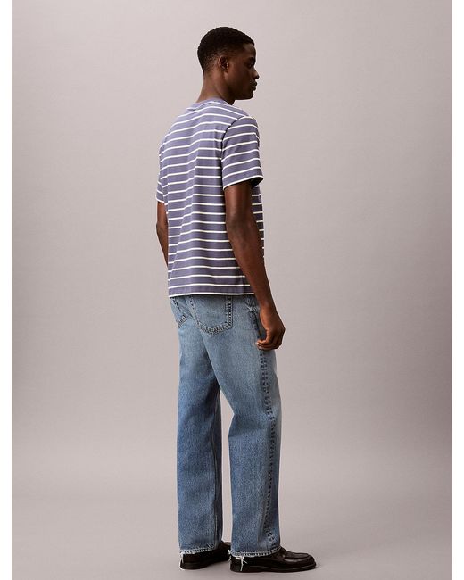 Calvin Klein Blue Relaxed Stripe Logo T-Shirt for men