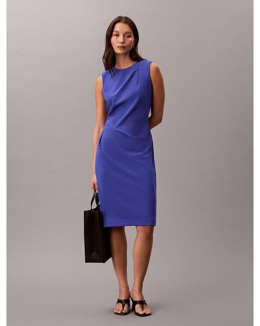 Calvin Klein Blue Stretch Crepe Sleeveless Dress