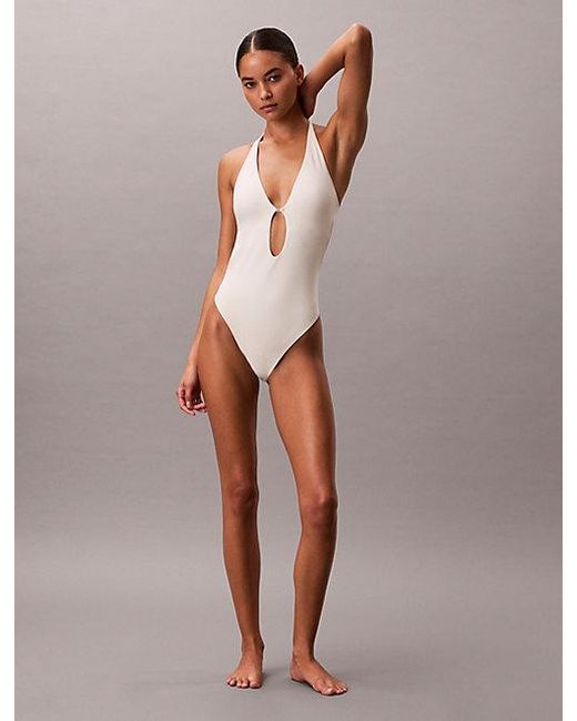 Calvin Klein Plunge Badpak in het White