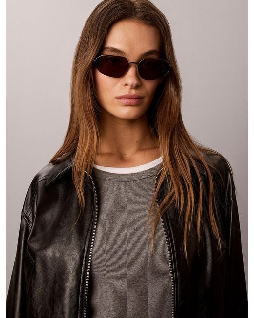 Calvin Klein White Modified Rectangle Sunglasses Ckj26200S
