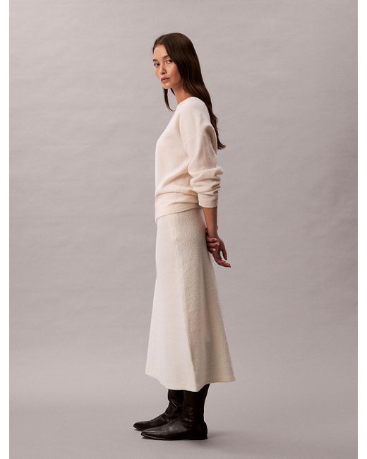 Calvin Klein Natural Boiled Wool Midi Skirt