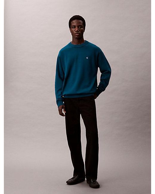 Calvin Klein Blue Relaxed Cotton Monogram Jumper for men
