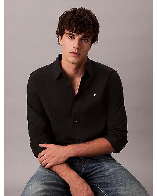 Camisa con botones Oxford clásica de color liso Calvin Klein de hombre de color Black