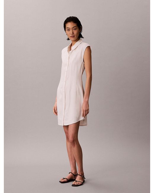 Calvin Klein Multicolor Soft Lyocell Linen Shirt Dress