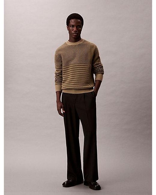 Calvin Klein Brown Wool Blend Patterned Crewneck Jumper for men