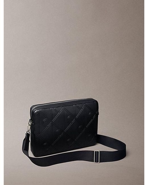 Calvin Klein Black Embossed Emblem Logo Laptop Bag for men