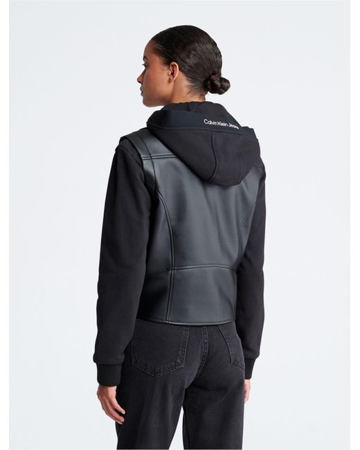 Calvin Klein Mixed Media Faux Leather Biker Jacket in Black Lyst