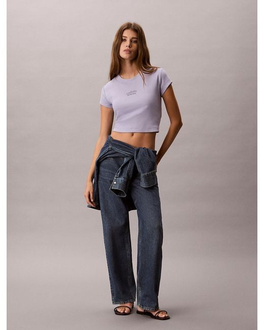 Calvin Klein Purple Slim Cropped Logo T-Shirt
