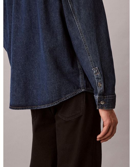 Calvin Klein Blue 90S Logo Denim Overshirt for men