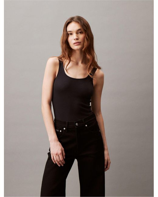 Calvin Klein Black Cotton Contour Rib Bodysuit
