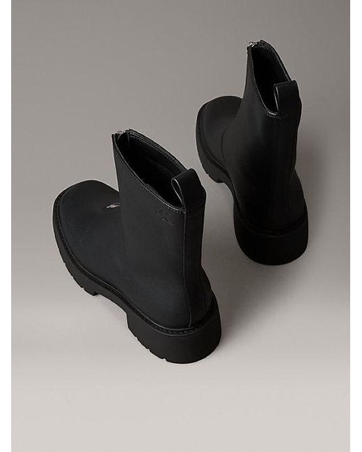 Calvin Klein Black Jeans Leather Chunky Zip Ankle Boots