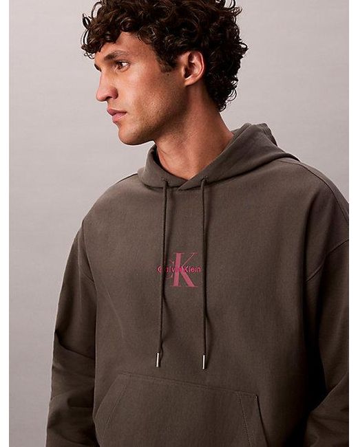 Calvin Klein Brown Jeans Monologo Premium Fleece Hoodie for men