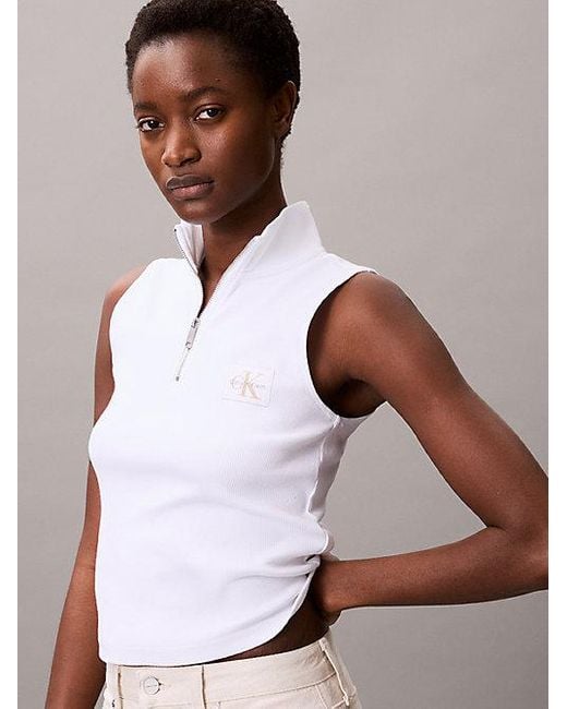 Calvin Klein Mouwloze Kwart Ritssluiting in het White