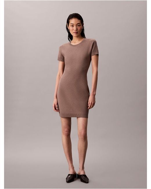 Calvin Klein Tech Knit Dress in Brown | Lyst