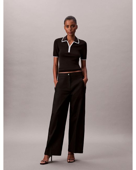 Calvin Klein Black Cotton Twill Logo Tape Trousers