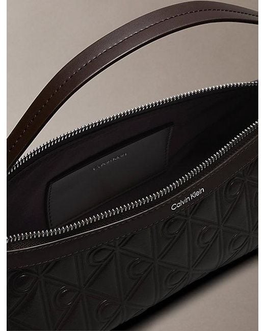 Calvin Klein Brown Debossed Allover Emblem Logo Long Shoulder Bag