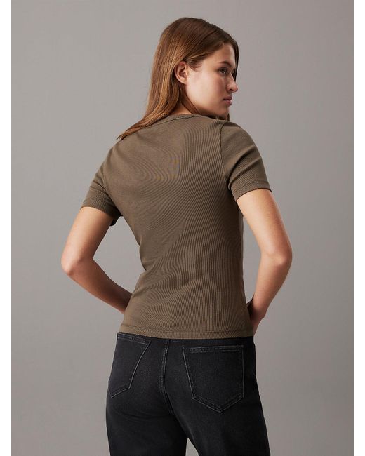 Calvin Klein Brown Washed Ribbed Cotton T-Shirt