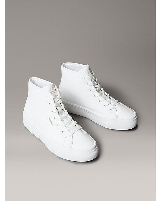 Calvin Klein Hoge Leren Plateausneakers in het White