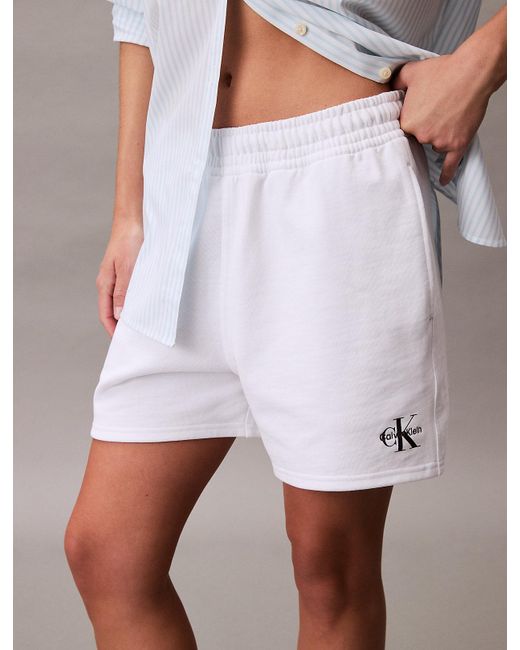 Calvin Klein White Jeans Cotton Terry Jogger Shorts