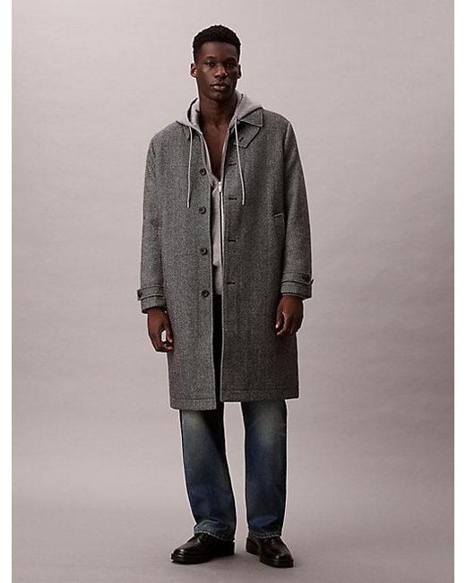 Calvin Klein Gray Tech Wool Blend Coat for men