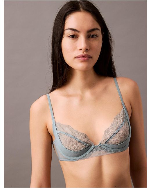 Calvin Klein Gray Ck Geo Lace Unlined Plunge Bra
