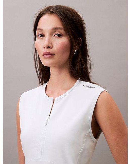 Calvin Klein White Jeans Viscose Blend Quarter Zip A Line Dress