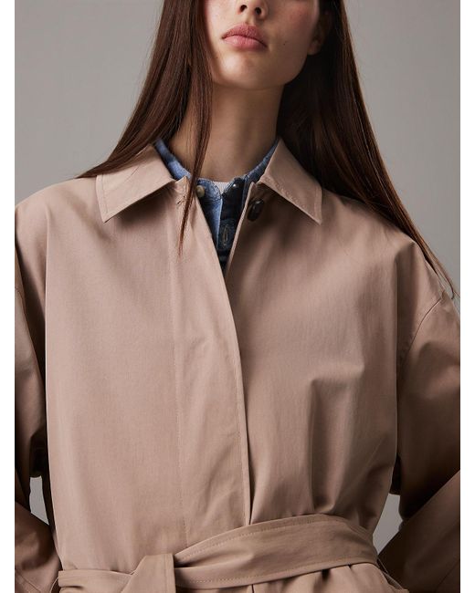 Calvin Klein Gray Cotton Nylon Long Trench Coat