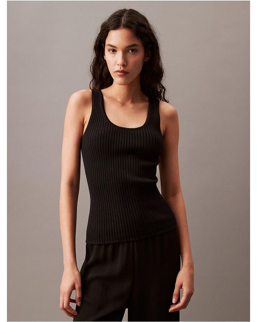 Calvin Klein Black Calvin Klein Smooth Cotton Rib Sweater Tank Top