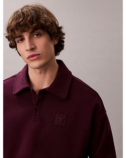 Calvin Klein Red Heavy Jersey Logo Long Sleeve Polo Shirt for men