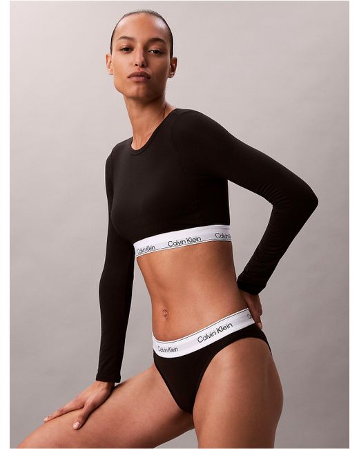 Calvin Klein Black Icon Cotton Modal Lightly Lined Long Sleeve Tee Bralette