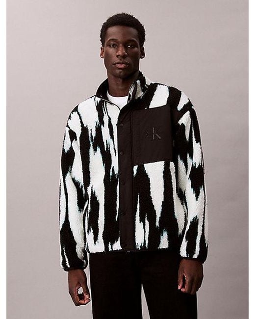 Chaqueta holgada de borreguito estampada con cuello perkins Calvin Klein de hombre de color Black