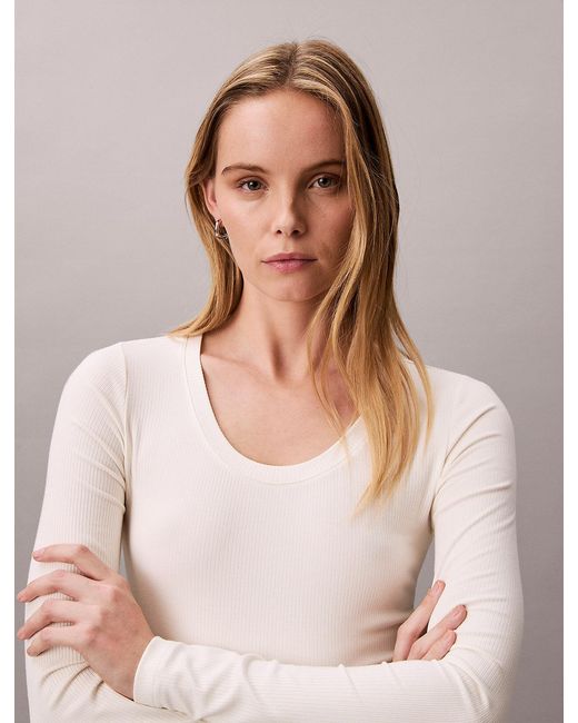 Calvin Klein Natural Ribbed Modal Long Sleeve T-Shirt