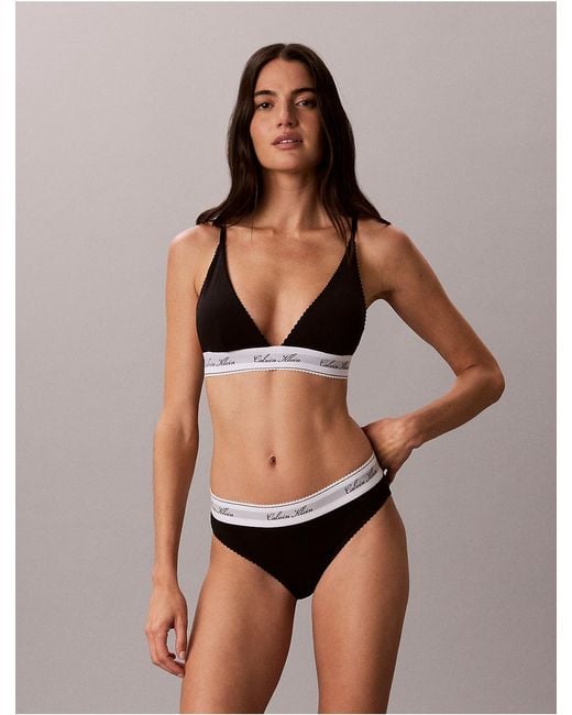 Calvin Klein Black Icon Cotton Modal Script Triangle Bra